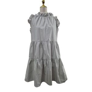 Mazik Gray‎ Tiered Ruffle Sleeveless Dress Cotton Poplin Midi Size M